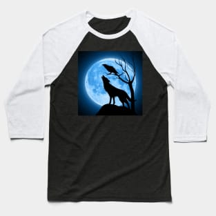 Wolf, Raven and moon Baseball T-Shirt